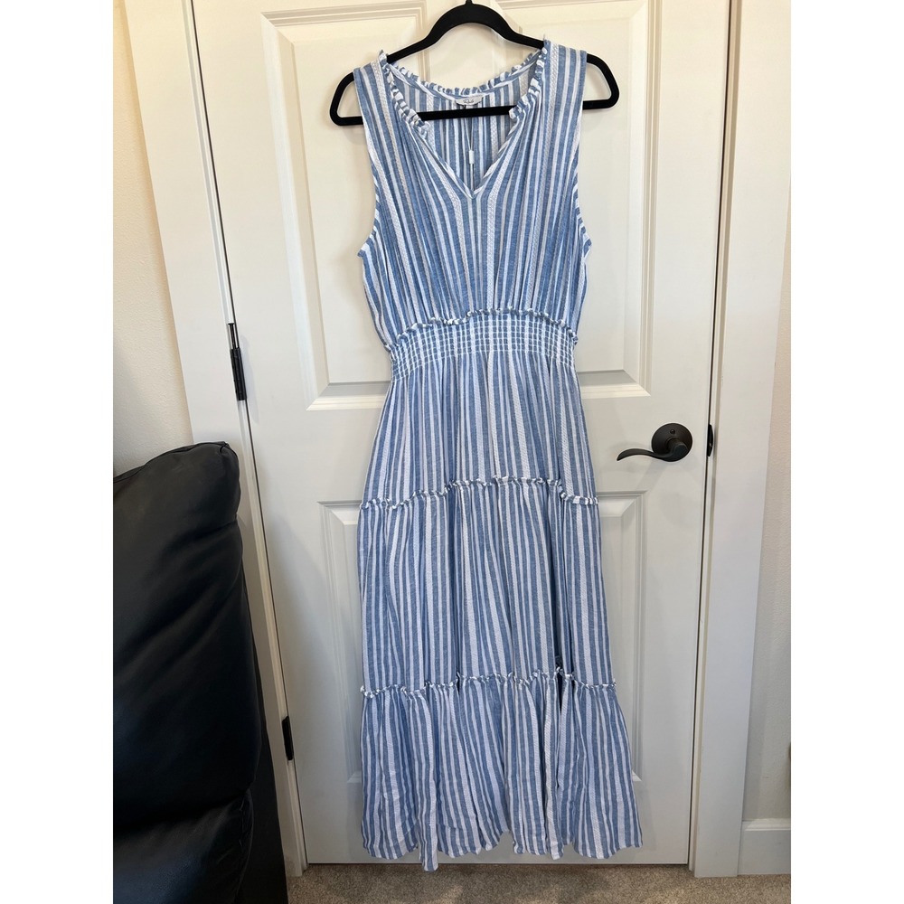 NWT Rails LouLou Jalisco Stripe Linen Blend Sleeveless Maxi Dress Large